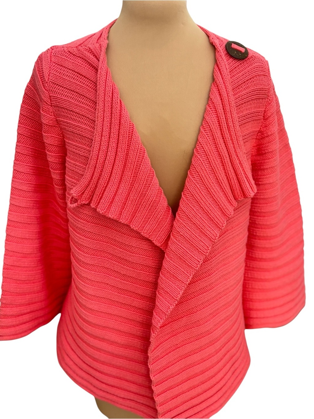 Pure Handknit Coral Pink Cotton Crossover Cardigan Textured Knit Size M